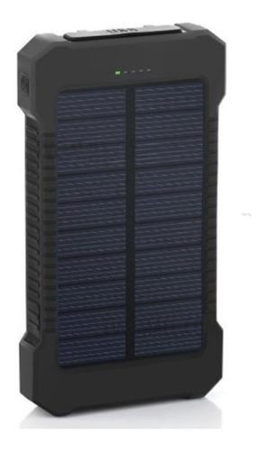 Power Bank Carga Solar 10000Mah Negro Batería Externa Impermeable Luz Led
